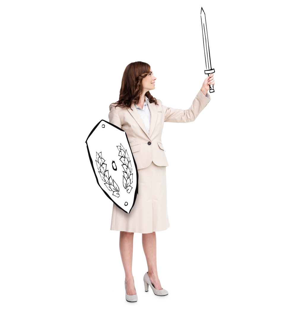 Caucasian Businesswoman with Sword and Shield on Transparent Background - Download Free Stock Images Pikwizard.com