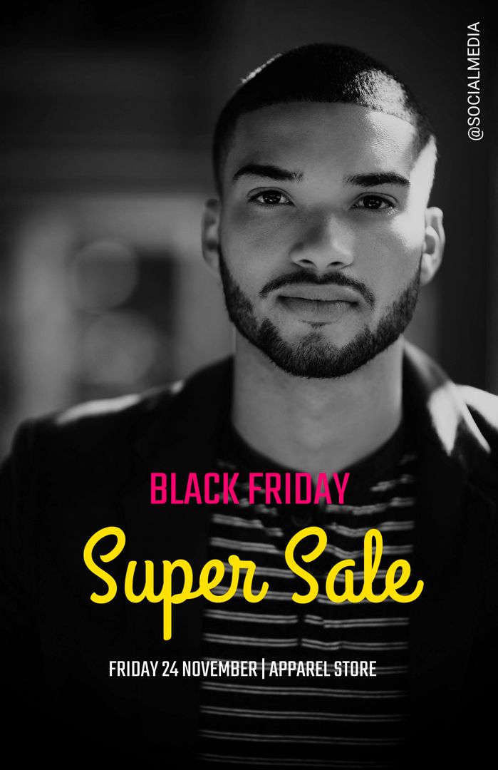 Black Friday Super Sale Promotional Template Featuring Confident Man