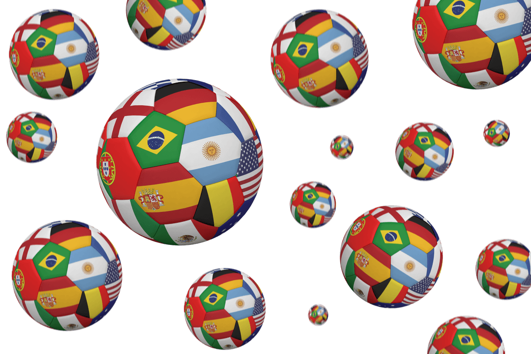 Transparent Football Collage Featuring World Flags Design