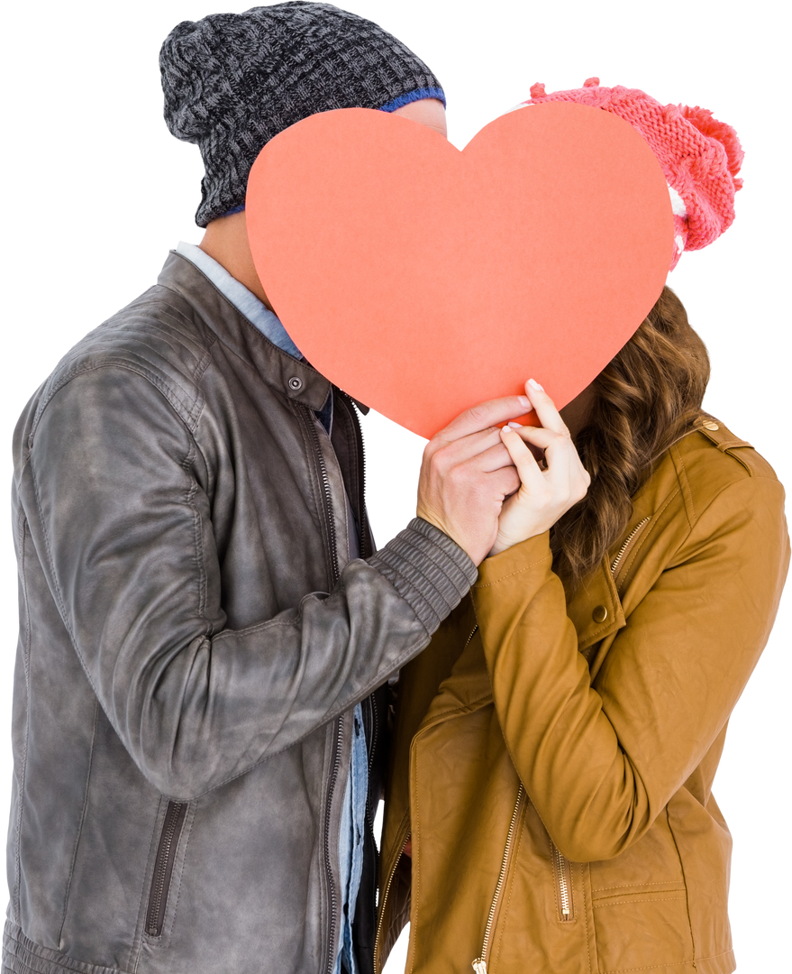 Transparent Happy Couple Holding Heart Shape Paper, Winter Outfits, Romance and Love - Download Free Stock Images Pikwizard.com