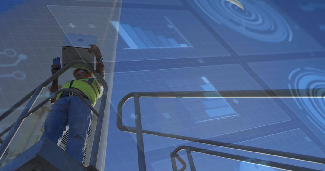 Industrial Technician Using Tablet for Digital Data Analysis Outdoors