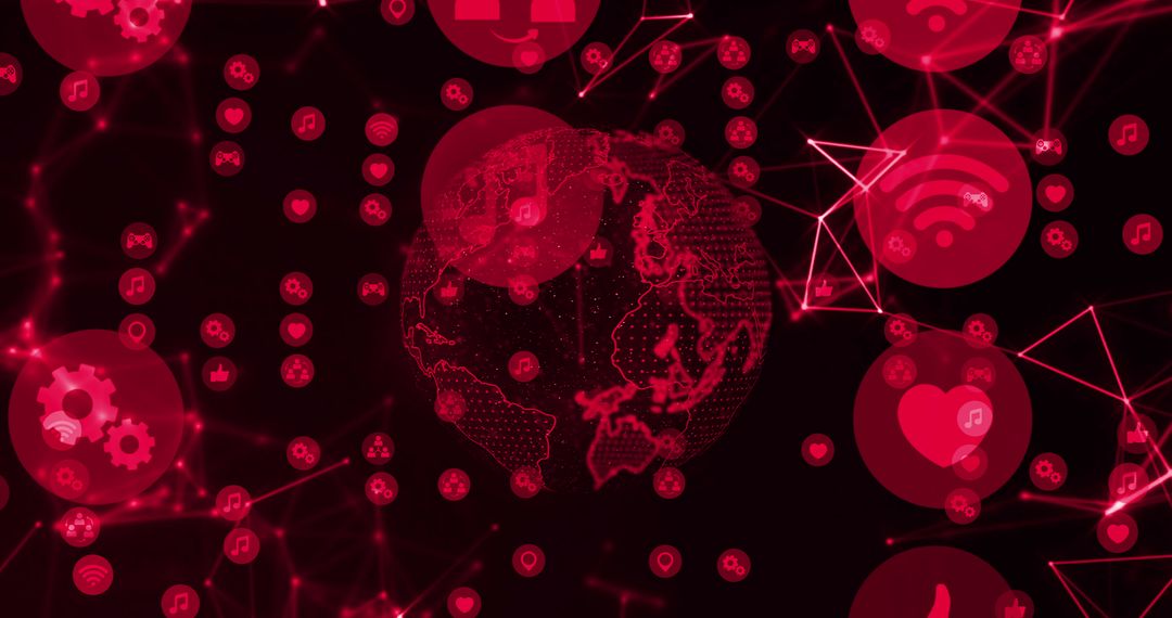 Digital Global Network with Diverse Icons and Connections