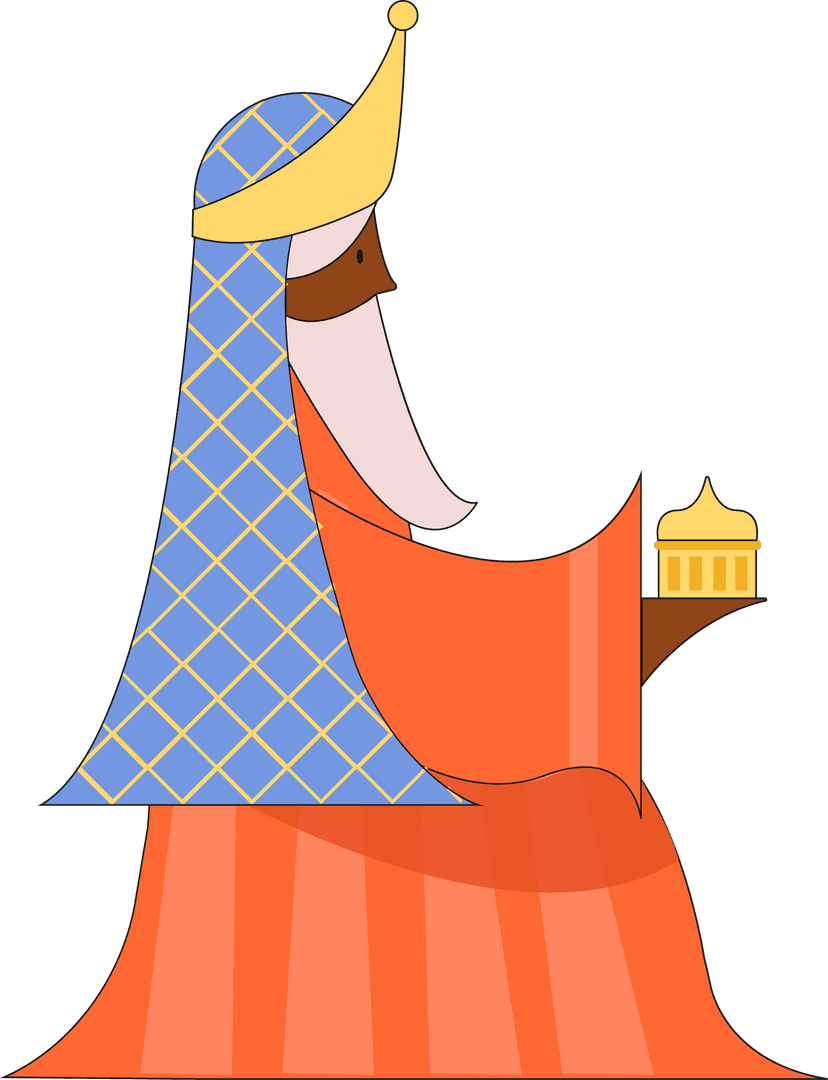 Transparent King Character Holding Golden Dome on Headdress