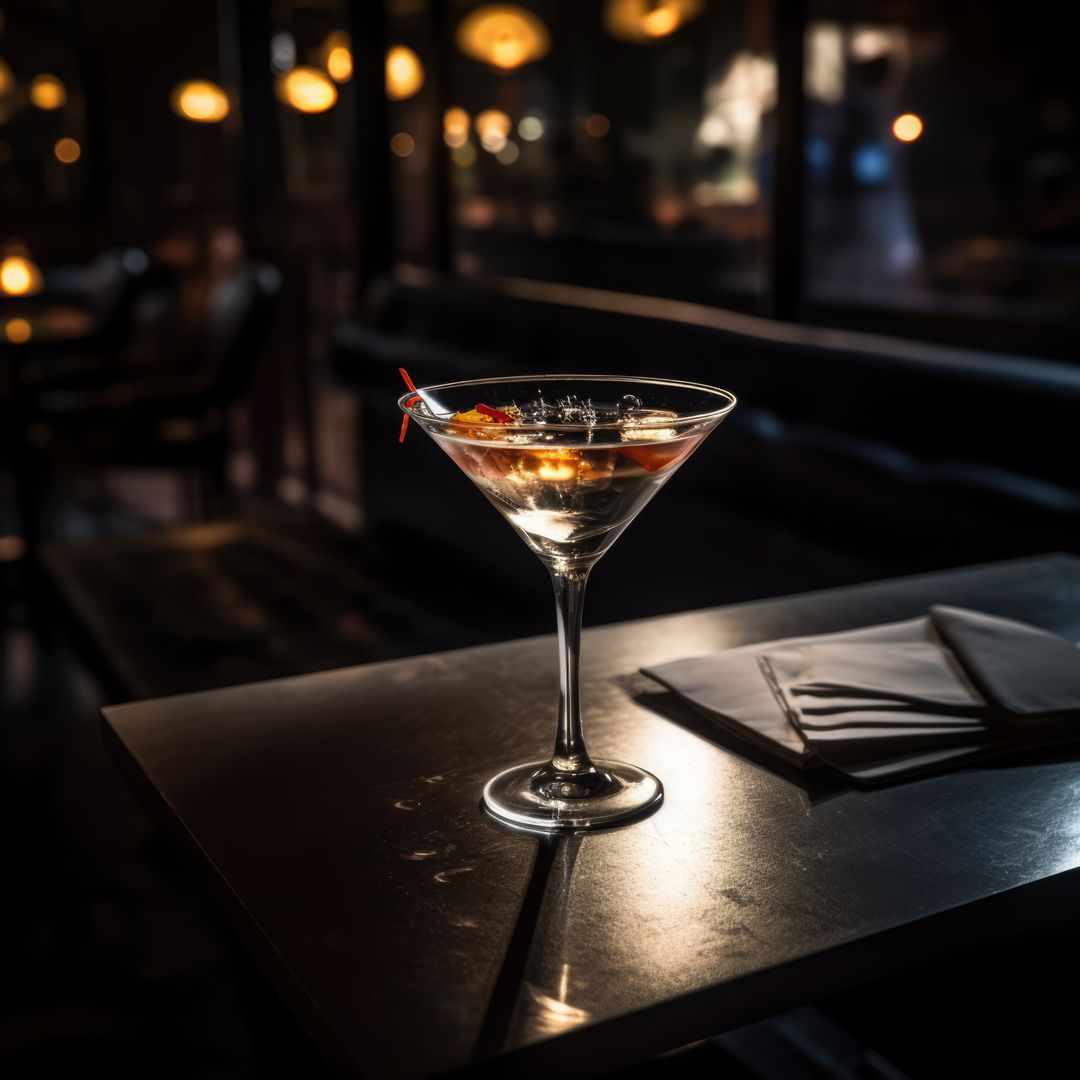 Elegant Martini Glass on Restaurant Table in Dimly Lit Environment - Free Images, Stock Photos and Pictures on Pikwizard.com