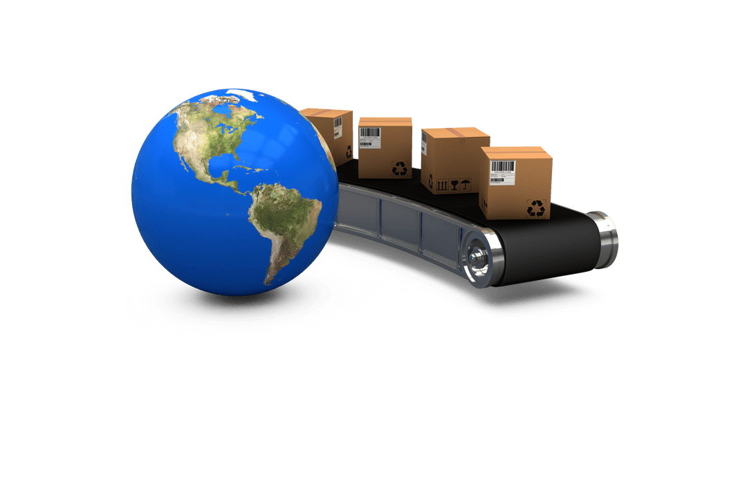 Transparent Global Logistics Concept Earth and Cardboard Boxes