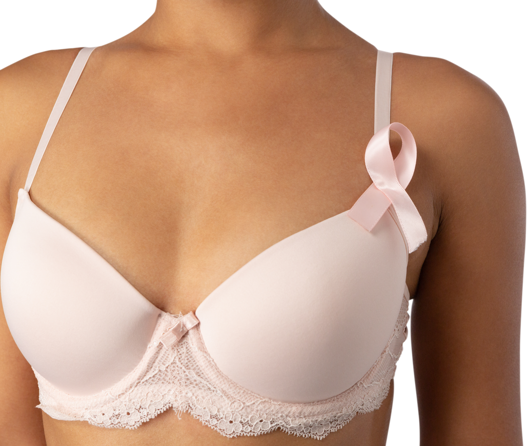 Close-Up of Chest Area with White Bra Cabin and Breast Cancer Awareness Ribbon Title - Download Free Stock Images Pikwizard.com