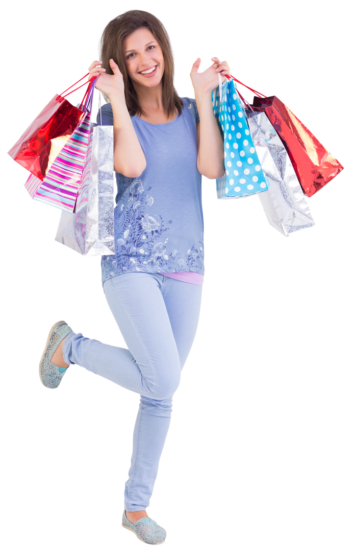 Happy Young Woman Holding Multiple Colorful Shopping Bags Transparent Background - Download Free Stock Images Pikwizard.com