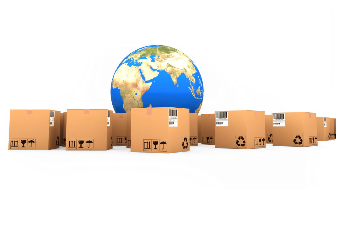 Transparent Illustration Globe Series Of Boxes Shipping Global Commerce
