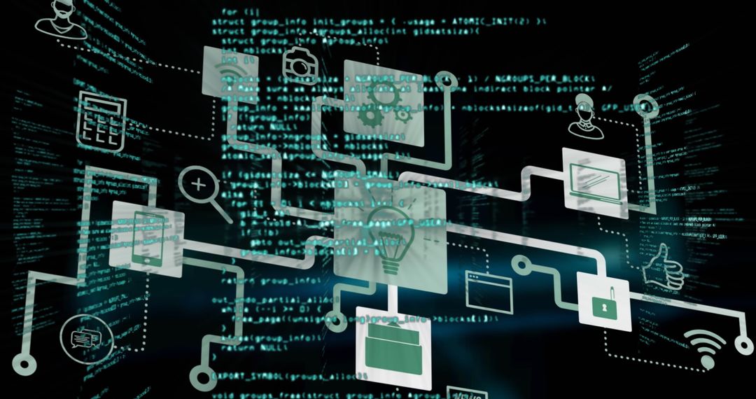 Virtual Flow Diagram Illustrating Technology and Connectivity