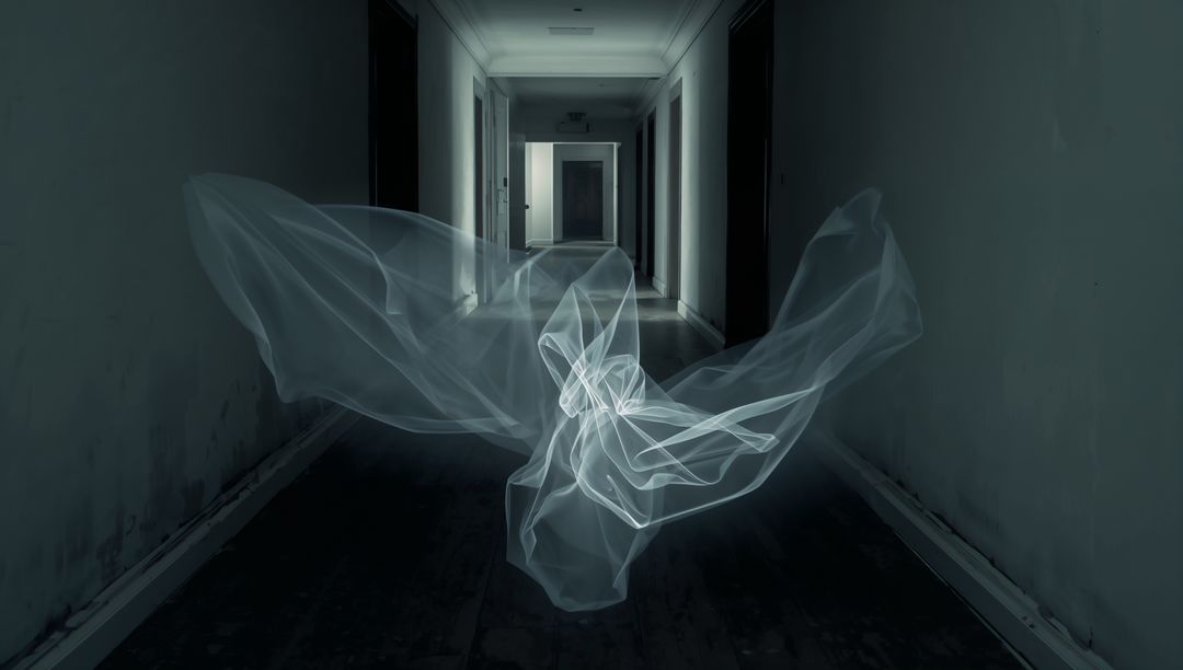 Ethereal Floating Apparition in Haunted Corridor