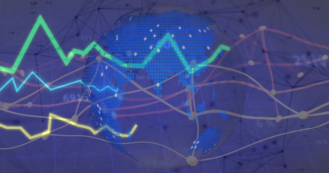 Futuristic Digital Global Analytics with Colored Data Graph Overlays
