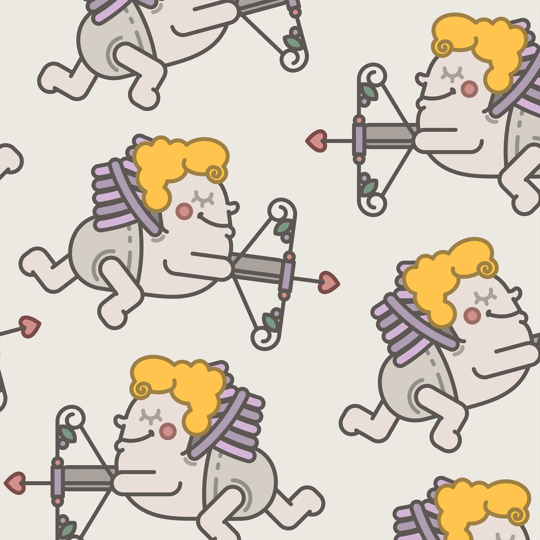 Seamless Repeating Cute Cupid Pattern on Transparent Background