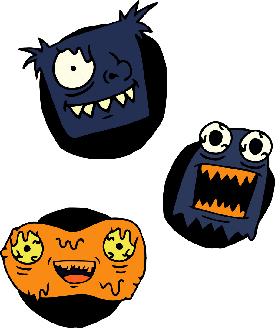 Colorful Cartoon Monster Faces with Transparent Background