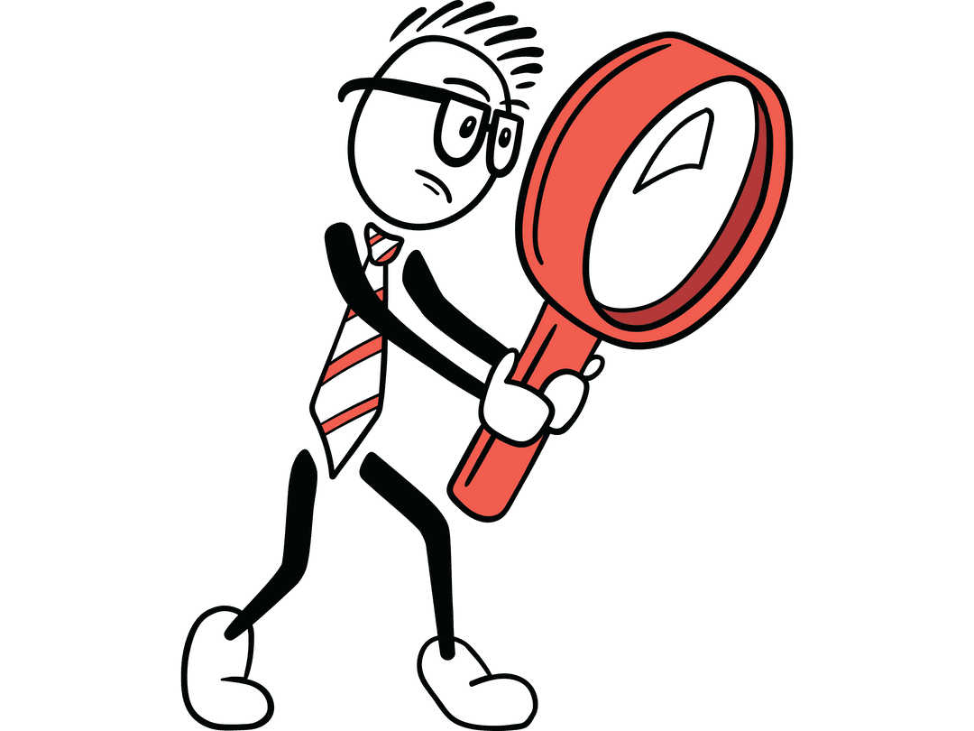 Stick Figure Man with Magnifying Glass on Transparent Background