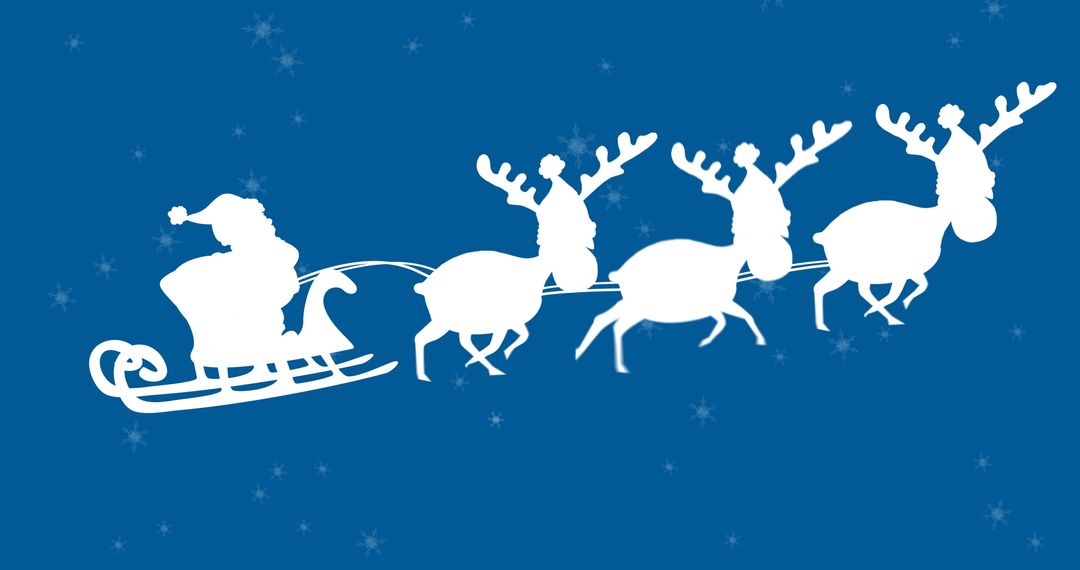 Santa Claus Silhouette with Reindeer in Snowfall