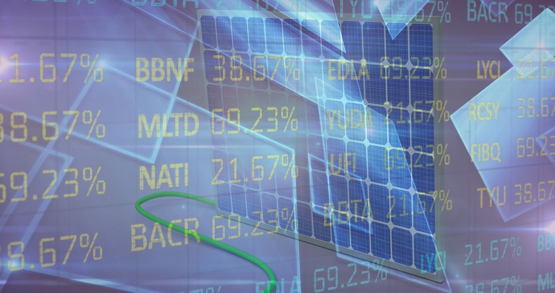 Solar Panel with Digital Financial Data Overlay
