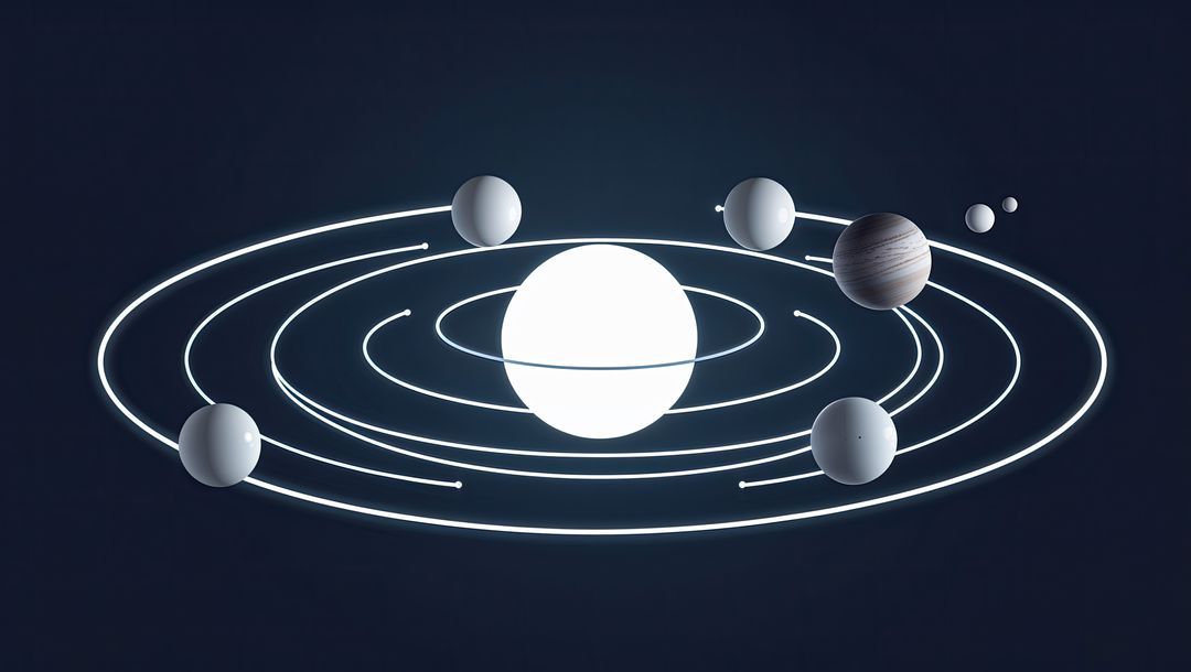 Futuristic Solar System with Glowing Orbits and Planets