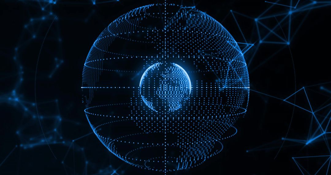 Digital Blue Sphere with Dot-Matrix Globe in Futuristic Network
