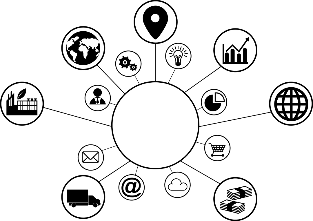 Vector Illustration of Business Symbols on Transparent Background