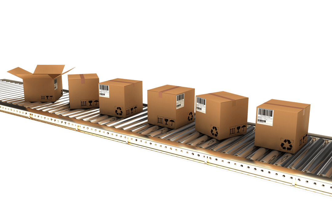 Transparent Conveyor Belt with Cardboard Boxes for Logistics