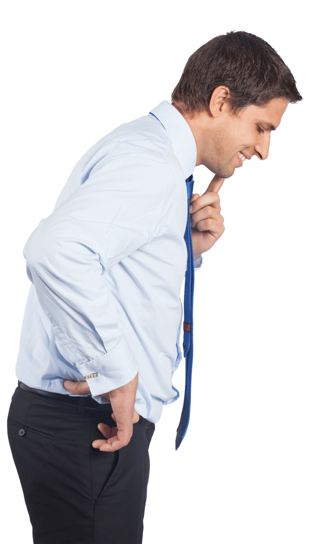 Transparent Image of a Thoughtful Businessman Holding Chin