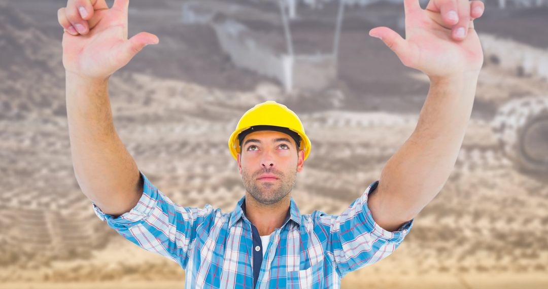 Construction Worker Using Hands for Measurement on Building Site
