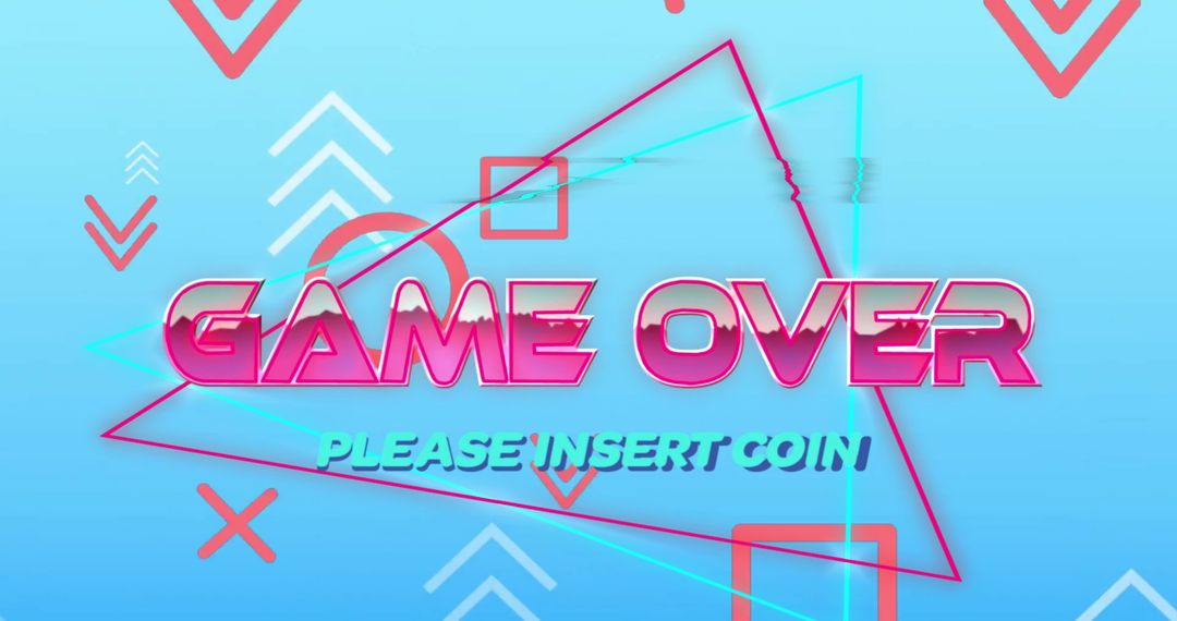 Retro Game Over Screen with Geometric Shapes on Blue Background