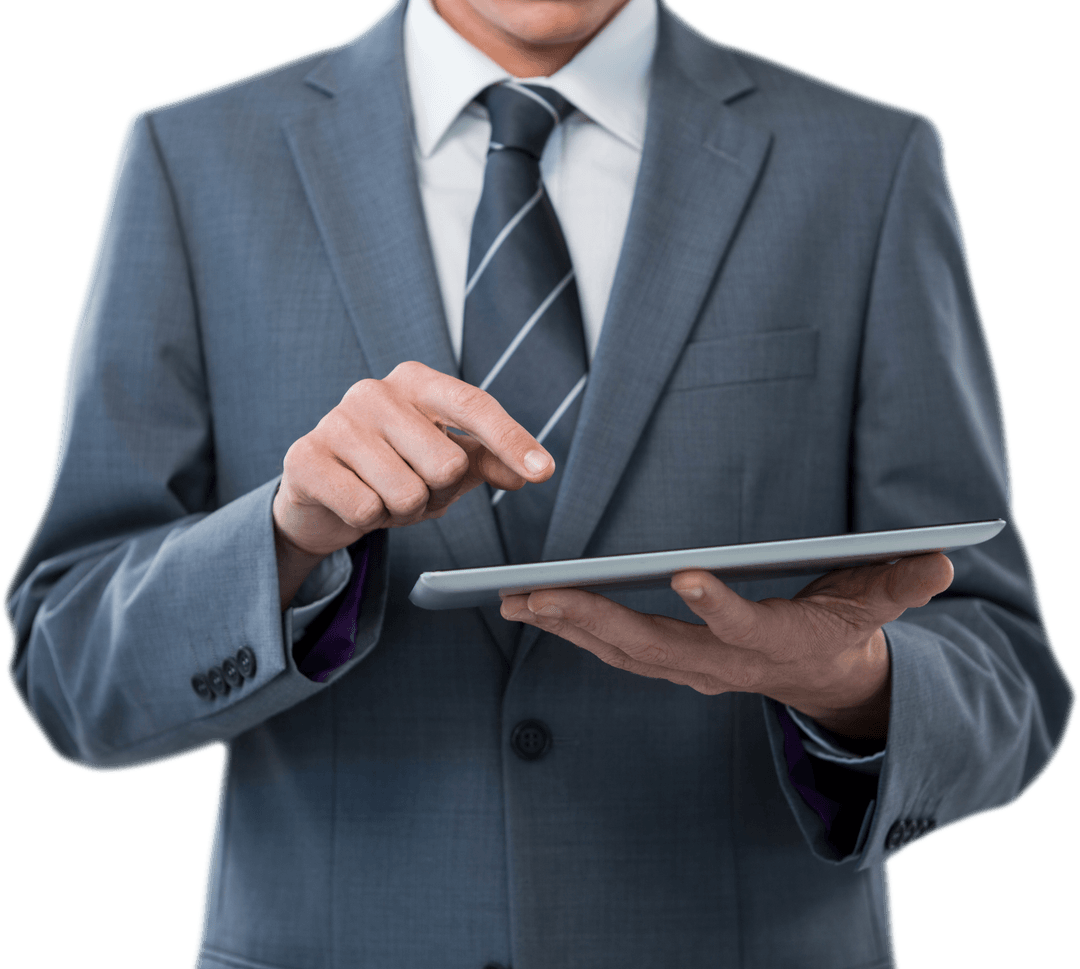 Midsection Businessman Using Tablet on Transparent Background