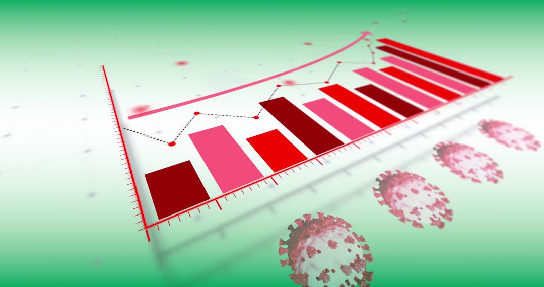 Rising Financial Chart with Virus Cells on Green Background