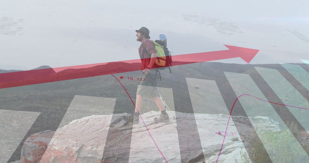 Hiker Overlaid with Financial Data Arrow Illustration