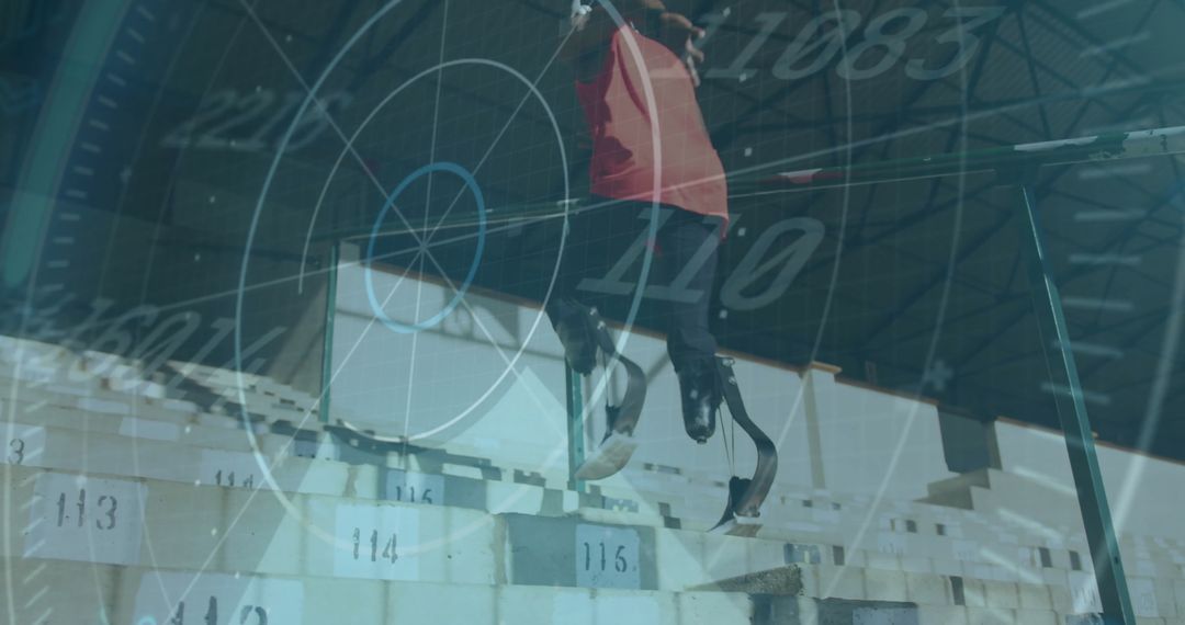 Athlete with Prosthetic Leg Running, Target Tracking Sports Motion Overlay
