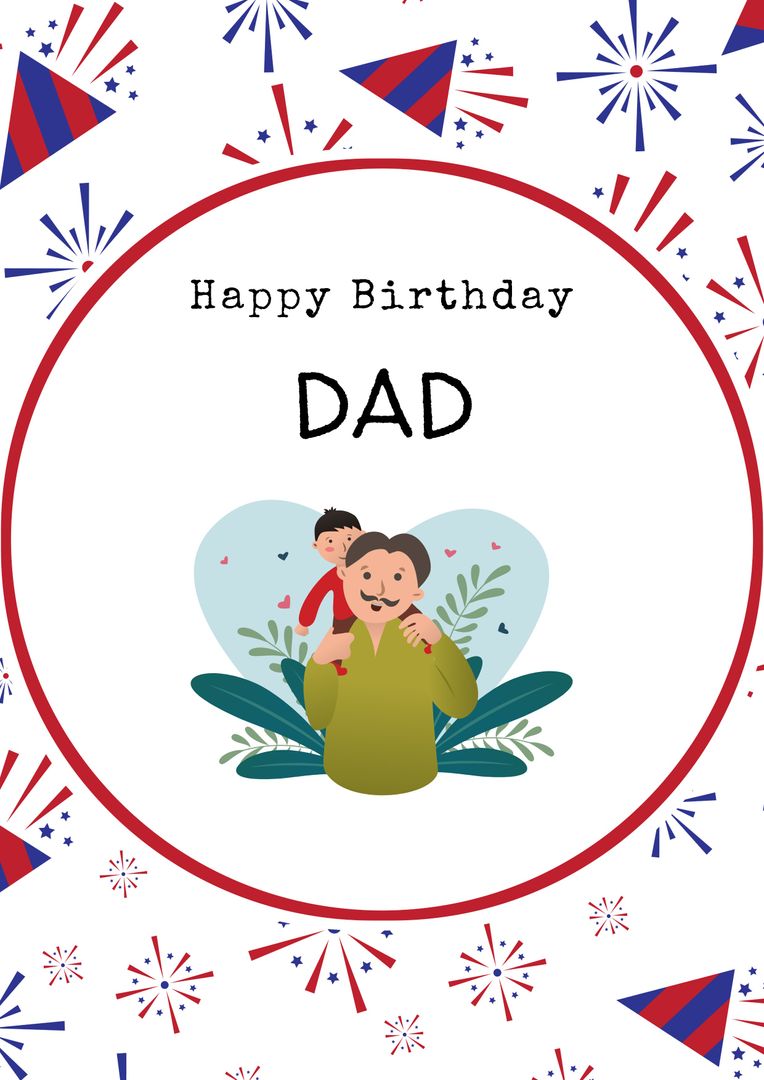 Happy Birthday Dad Card with Father Holding Son Illustration - Download Free Stock Templates Pikwizard.com