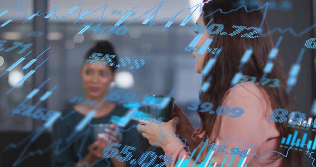 Digital Stock Market Display Over Business Meeting Interaction