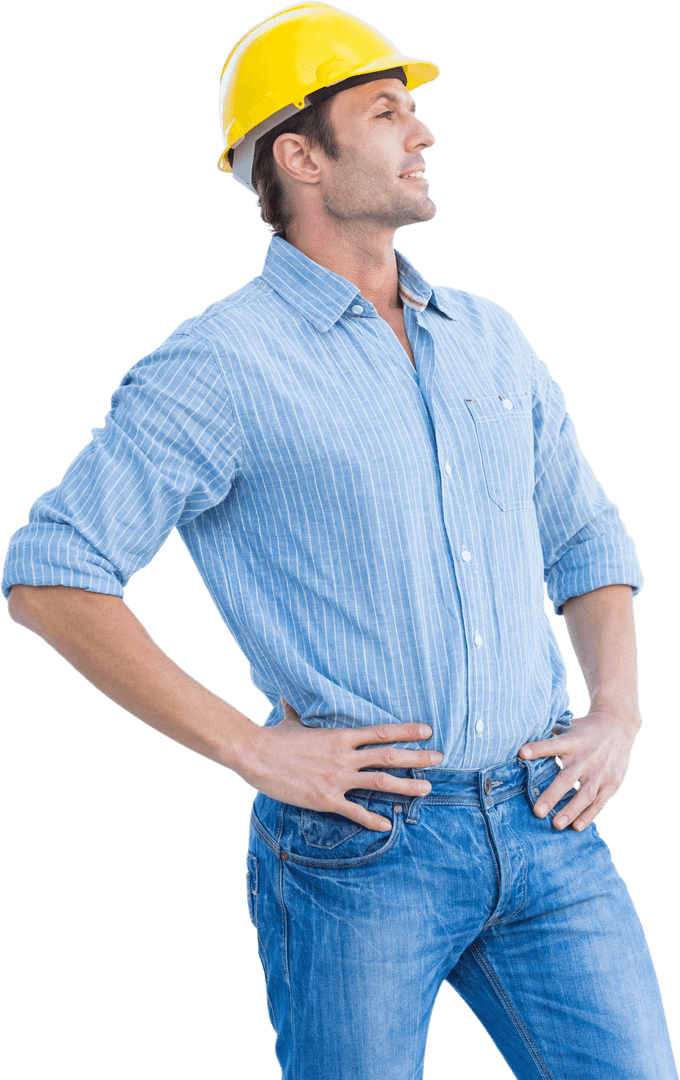 Transparent Confident Architect in Hard Hat