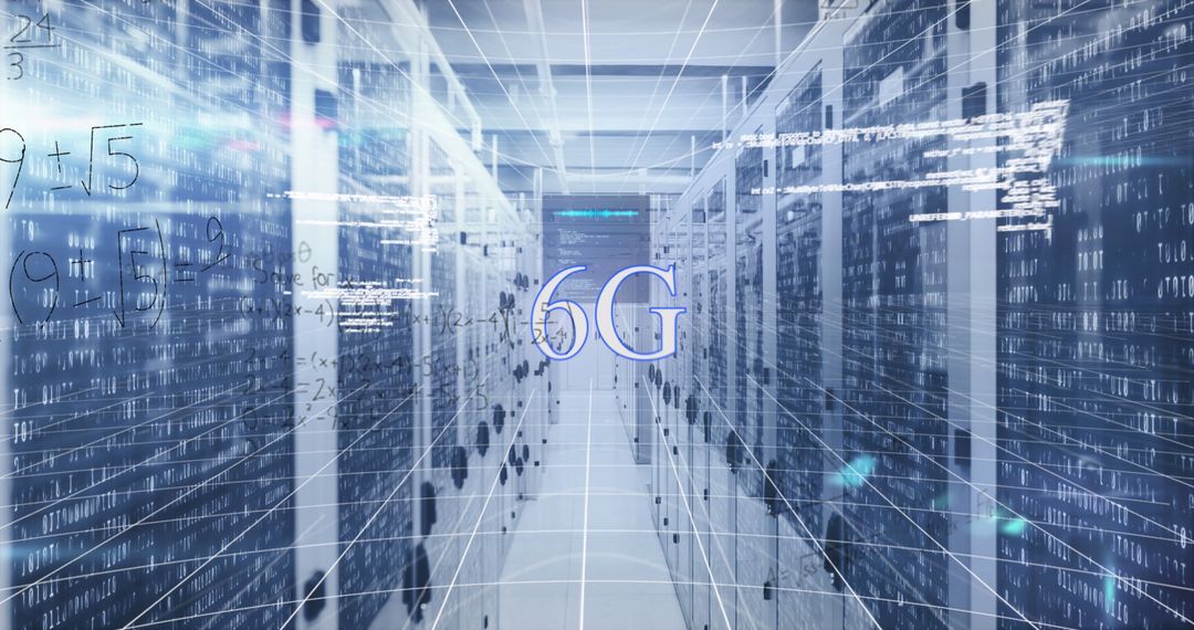 Futuristic Data Center with 6G Network Symbol Overlay