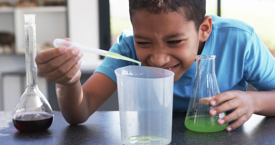 Curious Student Conducts Science Experiment in School Laboratory
