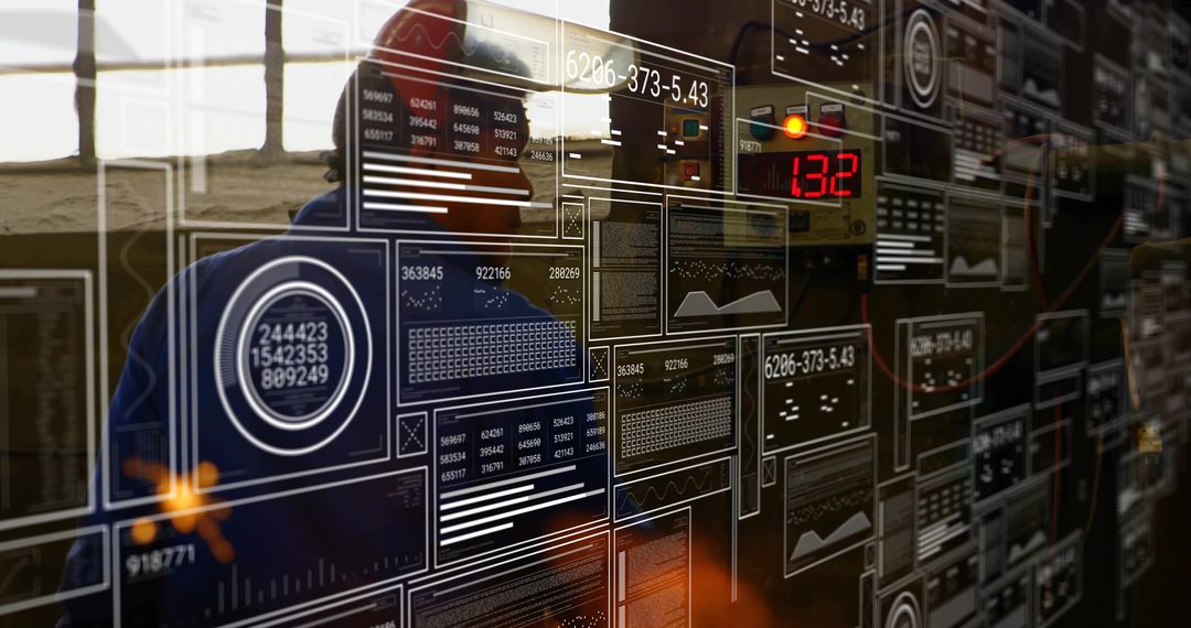 Analyst Studying Interactive Data Visualization in Futuristic Office