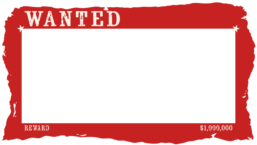 Wanted Poster Red Frame with Torn Edges on Transparent Background