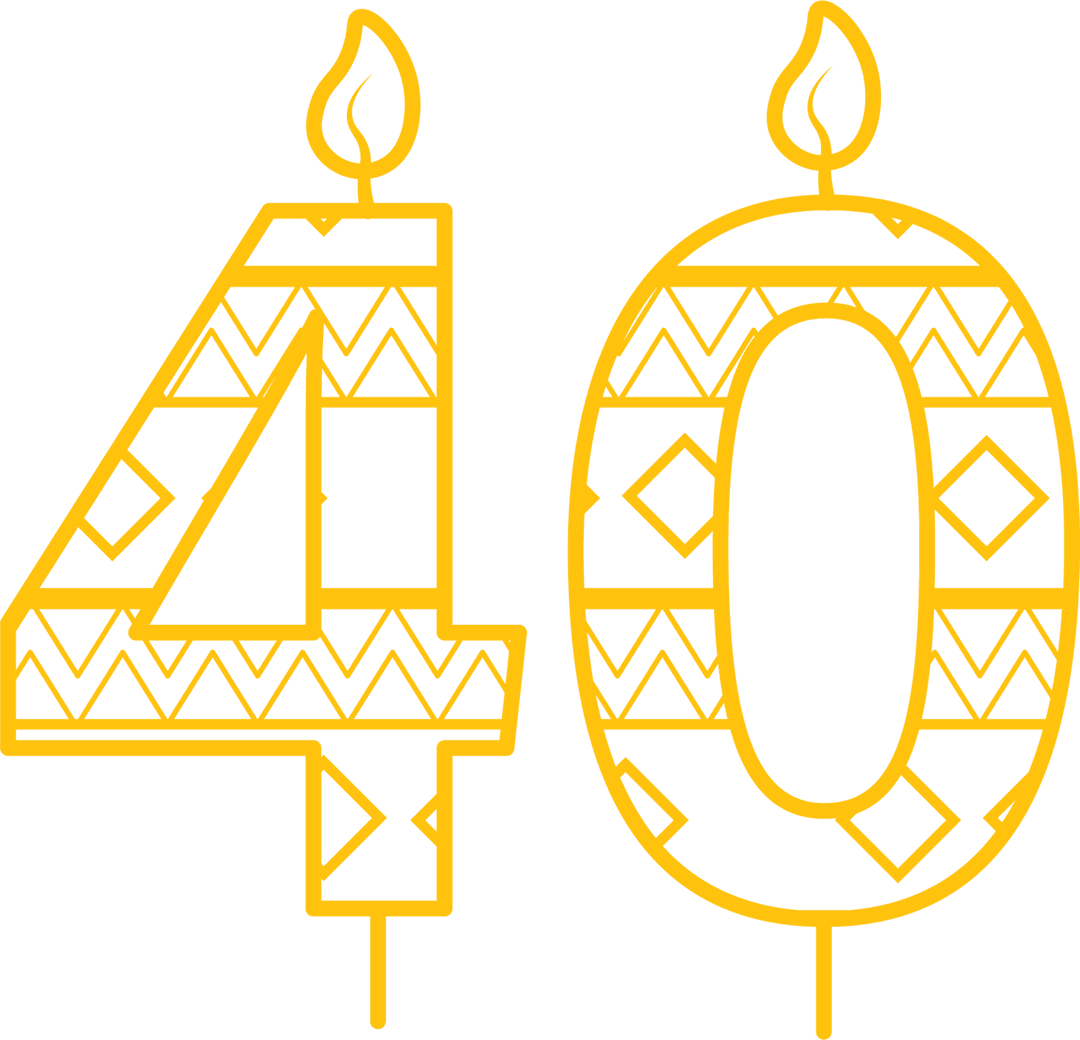 Yellow 40th Birthday Candle Illustration with Pattern on Transparent Background