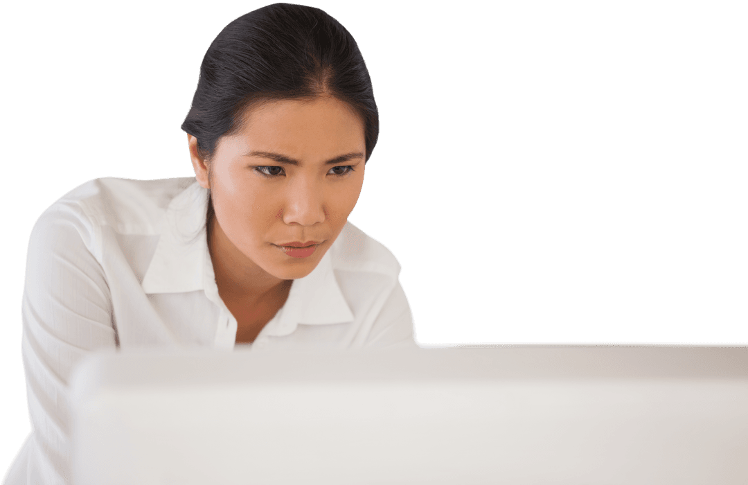Transparent Background Businesswoman Focused on Computer