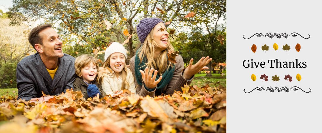 Joyful Family Enjoying Autumn Leaves Thanksgiving Banner - Download Free Stock Templates Pikwizard.com