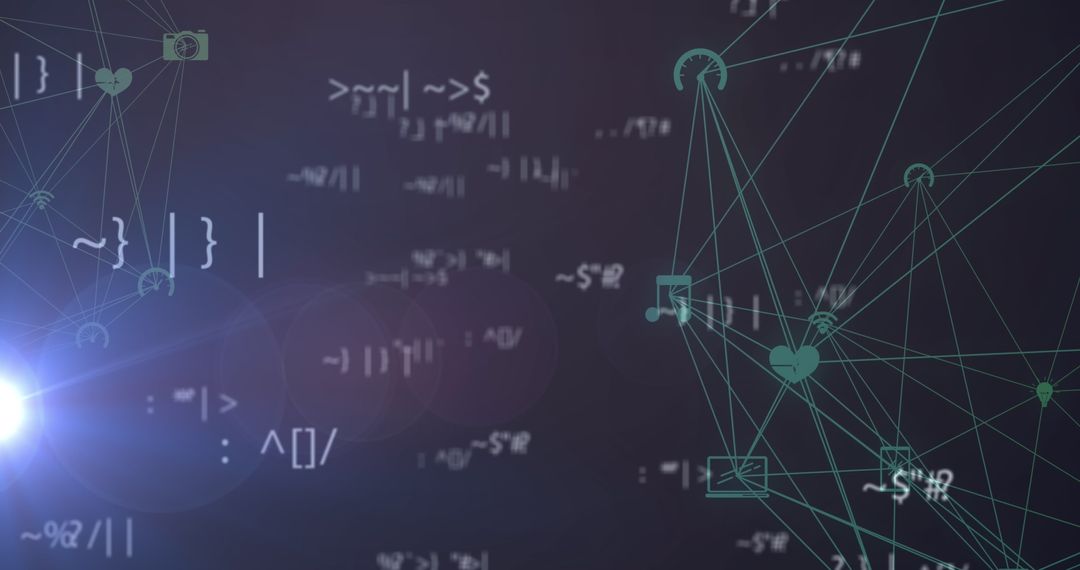 Futuristic Cyber Network Visualization with Code Fragments