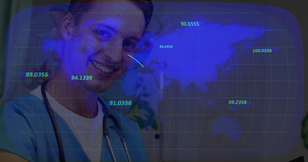 Healthcare Innovation Smiling Doctor with Holographic Technology