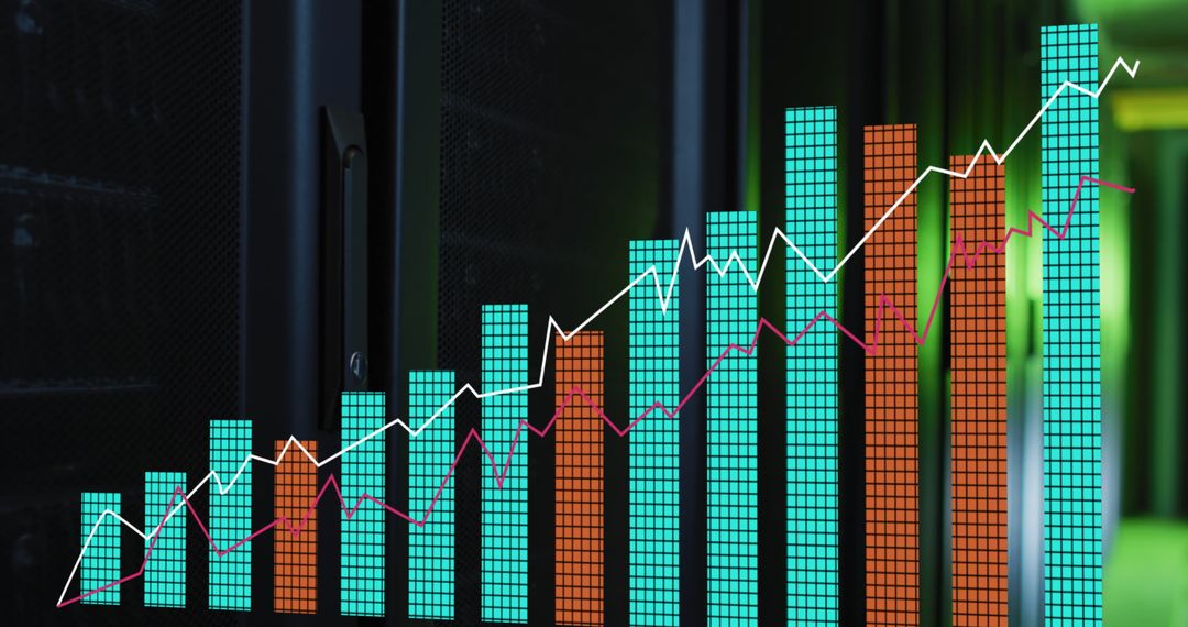 Business Analytics Graphs Overlaid on Data Center Servers