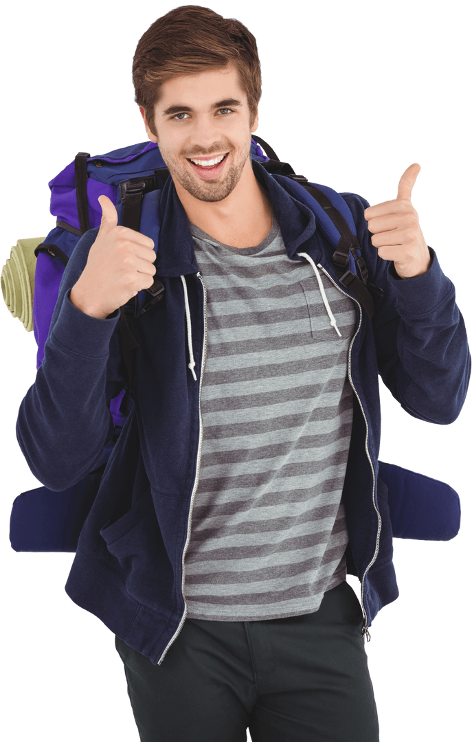 Transparent Happy Traveler With Thumbs Up and Backpack