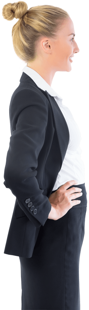 Confident Transparent Businesswoman Smiling in Profile View