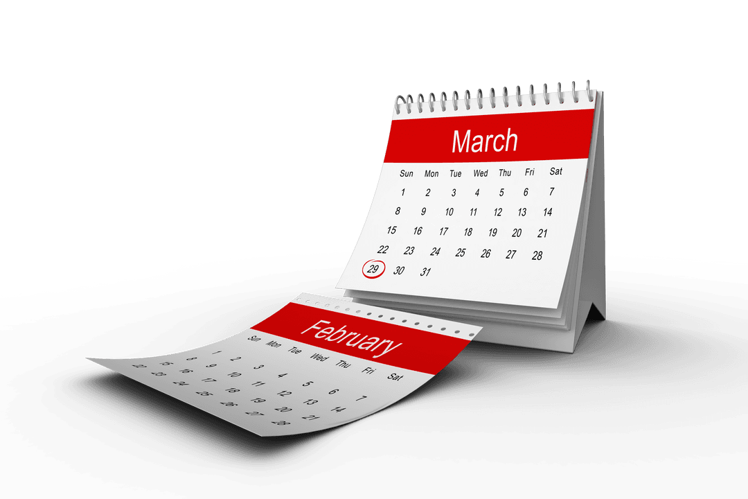 Transparent Desk Calendar Showing February to March Transition