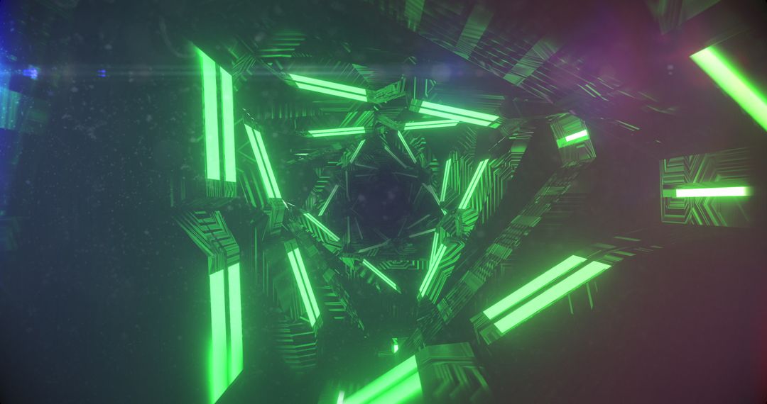 Hypnotic Neon Green Light Triangle Tunnel with Futuristic Glow
