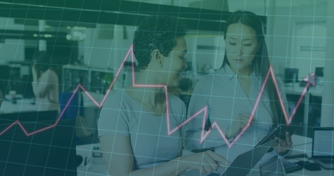 Business Colleagues Analyzing Data with Overlay Graph