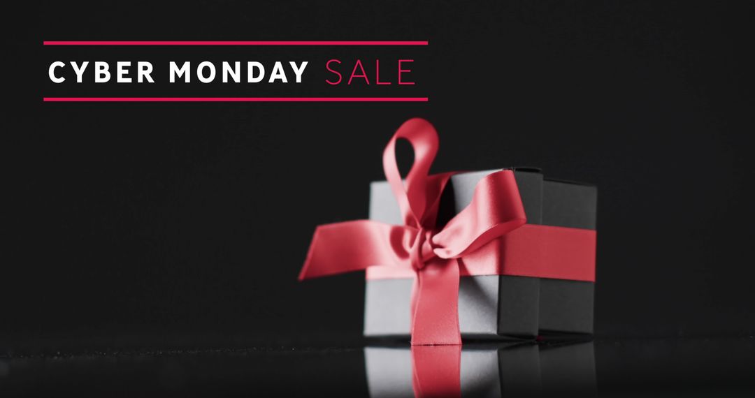 Cyber Monday Sale Advertisement with Gift Box and Ribbon